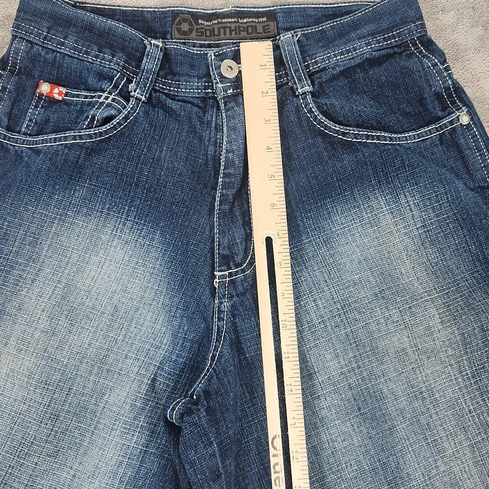 Southpole Shorts Mens 28 Red Tab Y2K Blue Denim Faded Bermuda Baggy
